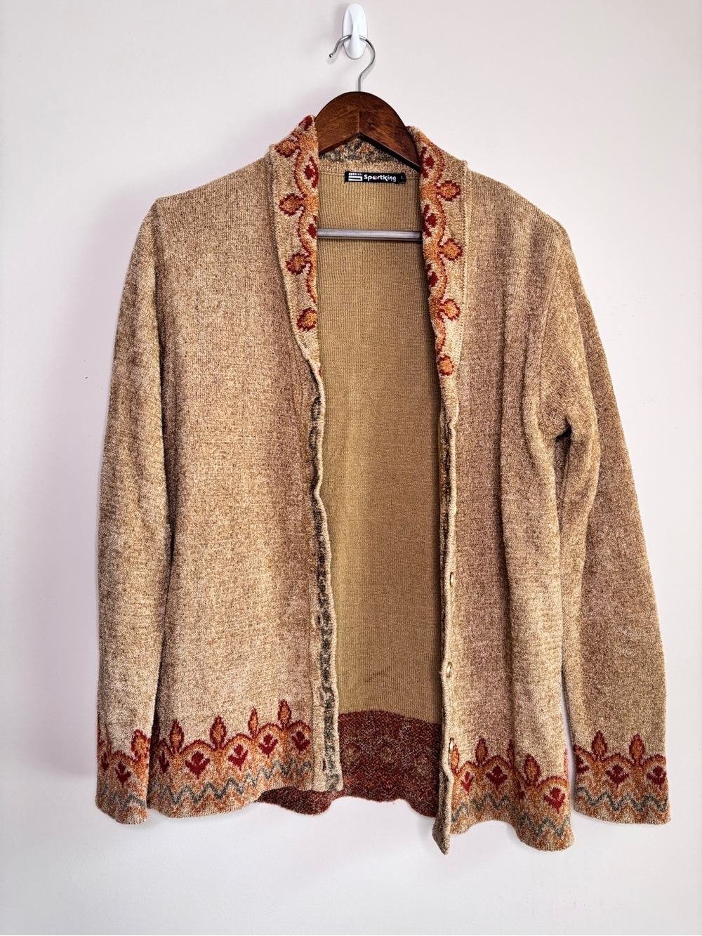 Sportking Embroidered Wool Knit Cardigan Sweater Jacket Large